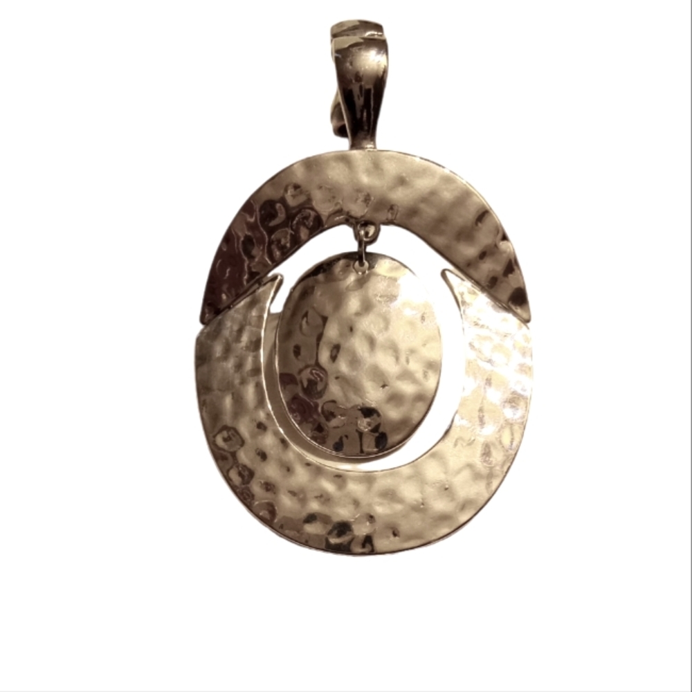 JLC Signed Hammered Silver Tone Statement  Boho Articulated Modern Pendant